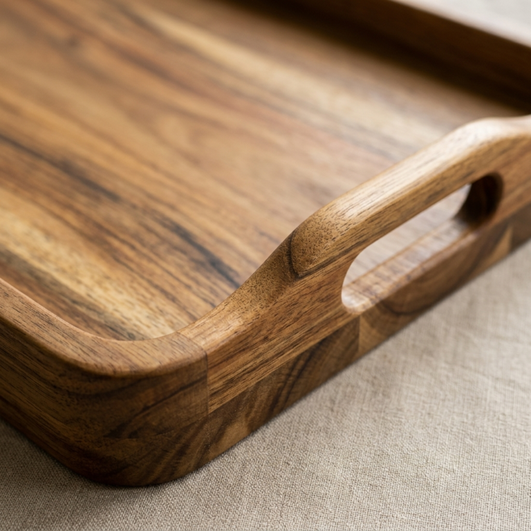 Acacia Wood Serving Tray with Raised Edge