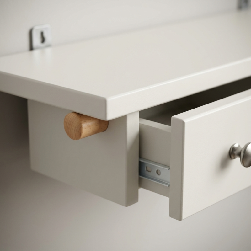 Narrow Wall Mounted Shelf with Peg Rail and Drawer