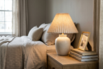 Rechargeable Ceramic Table Lamp with Pleated Shade